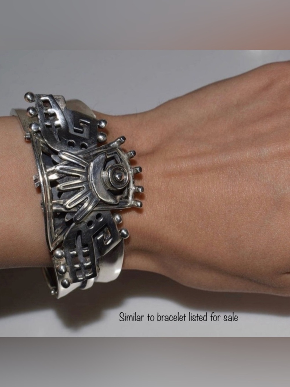TAXCO Aztec sterling silver cuff bracelet, 62g